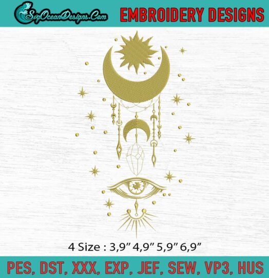 Evil Eye Sun and Moon All Seeing Eye Spiritual Celestial Logo Embroidery File