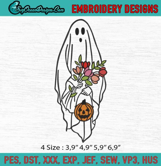 Halloween Minnieskull Ghost Flowers Floral Ghost Pumpkin Halloween Ghost Logo Embroidery File