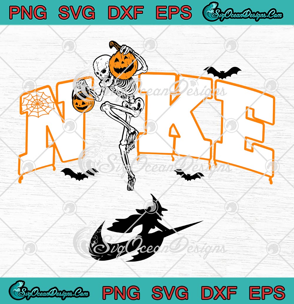 Funny Halloween Pumpkin Skeleton Nike Logo SVG Digital File