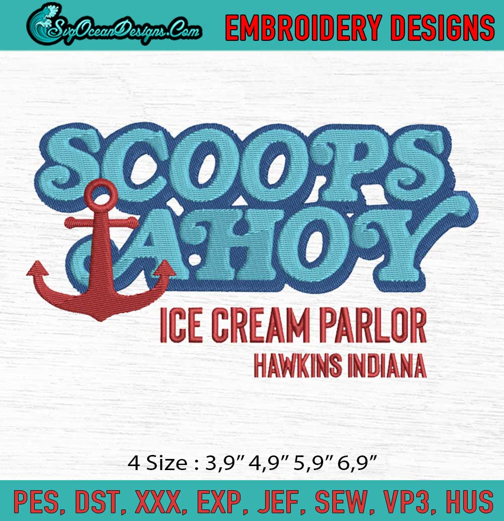 Scoops Ahoy Ice Cream Parlor Embroidery, Scoops Ahoy Embroidery