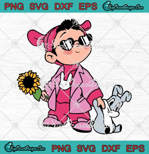 Baby Benito Holding Sunflowers SVG, Bad Bunny Easter SVG, Baby Bad Bunny SVG PNG EPS DXF PDF, Cricut File