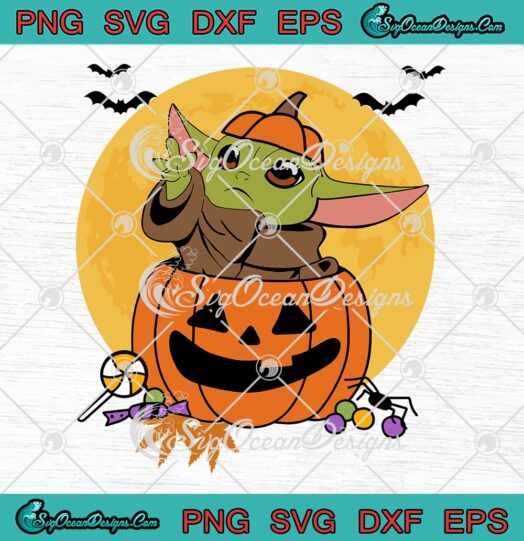 Baby Yoda SVG Jack O Lantern Pumpkin Moon SVG Happy Halloween SVG PNG EPS DXF Cricut File