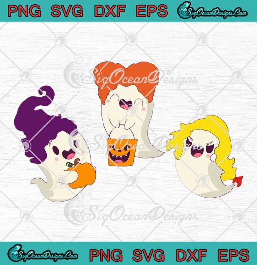 Boo Ghost x Sanderson Sisters Chibi SVG, Hocus Pocus SVG, Cute Gift Halloween SVG PNG EPS DXF PDF, Cricut File