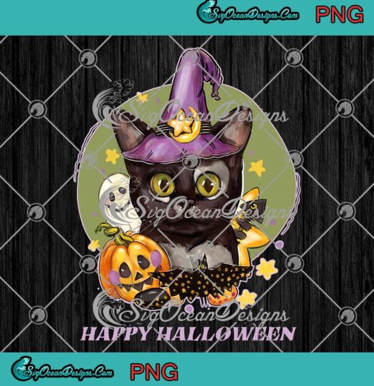 Cat Witch Happy Halloween PNG, Pumpkin Black Cat Ghost PNG, Funny Halloween PNG JPG, Digital Download