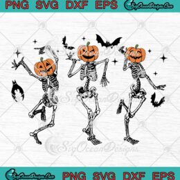 Dancing Pumpkin Head Skeletons SVG, Halloween Outfit Funny SVG PNG EPS DXF PDF, Cricut File