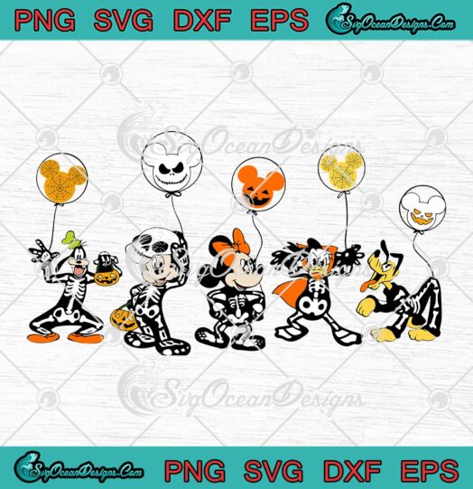 Disney Skeleton Disney Halloween SVG, Characters Balloon Matching Halloween SVG PNG EPS DXF PDF, Cricut File