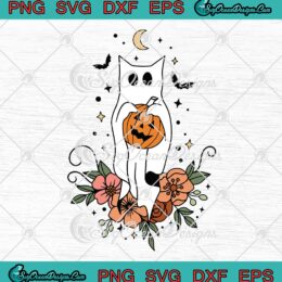 Halloween Ghost Cat Meow SVG, Hug Pumpkin Flowers Spooky SVG PNG EPS DXF PDF, Cricut File