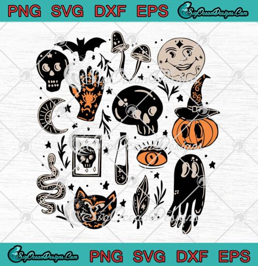 Happy Halloween Patches Collection SVG, Halloween Set Of Elements Doodle Collage SVG PNG EPS DXF PDF, Cricut File