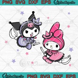 My Melody Kuromi Little Witches SVG, Hello Kitty SVG, Halloween SVG PNG EPS DXF PDF, Cricut File
