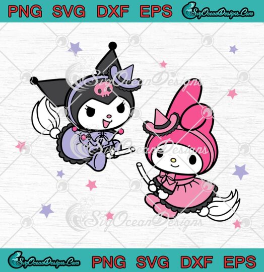 My Melody Kuromi Little Witches SVG, Hello Kitty SVG, Halloween SVG PNG EPS DXF PDF, Cricut File