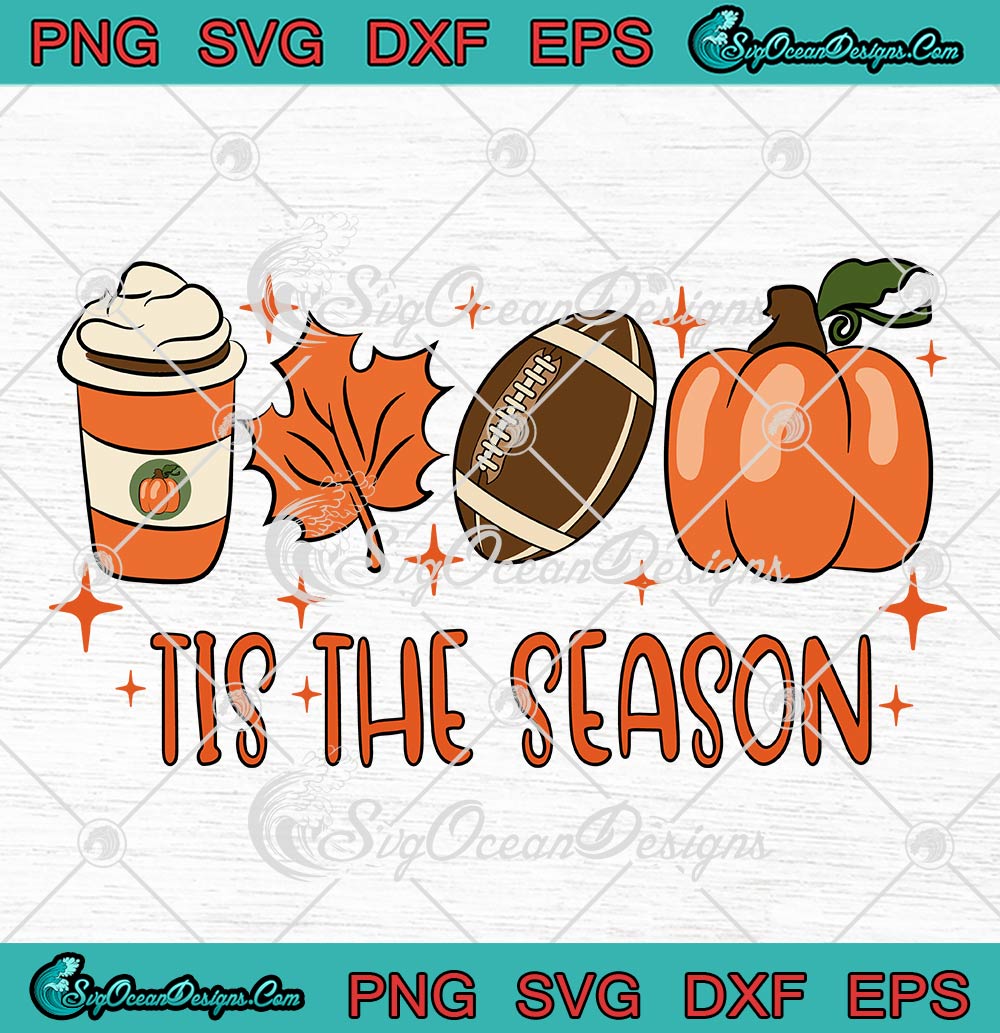 Tis The Season Football Latte SVG, Leaves Pumpkin Coffee Fall SVG