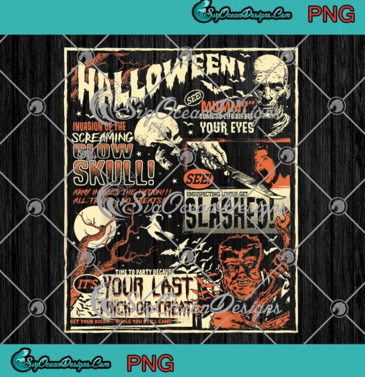 Vintage Horror Movie Poster PNG, Terror Old Time Halloween Movie PNG JPG, Digital Download