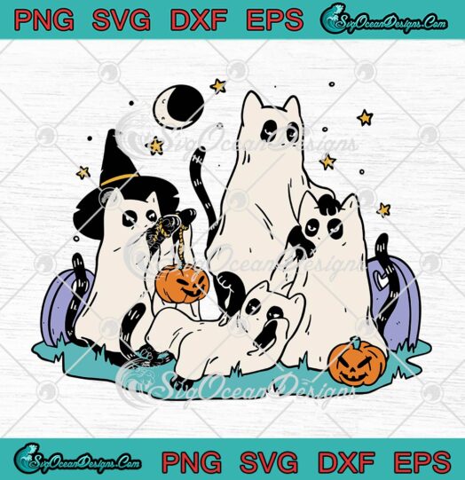 Black Cats In Ghost Costume SVG PNG, Funny Happy Halloween SVG PNG EPS DXF PDF, Cricut File