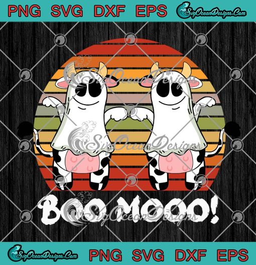 Boo Moo Lazy Halloween Costume SVG, Funny Ghost Cow Farm Animal Vintage SVG PNG EPS DXF PDF, Cricut File