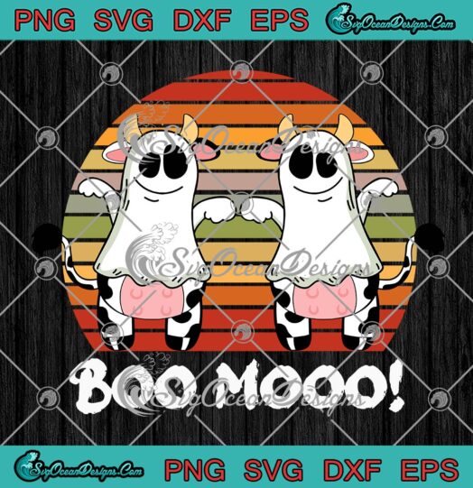Boo Moo Lazy Halloween Costume SVG, Funny Ghost Cow Farm Animal Vintage SVG PNG EPS DXF PDF, Cricut File