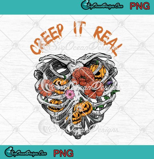 Creep It Real Heart Skeleton PNG JPG, Funny Halloween Gift PNG JPG Clipart, Digital Download