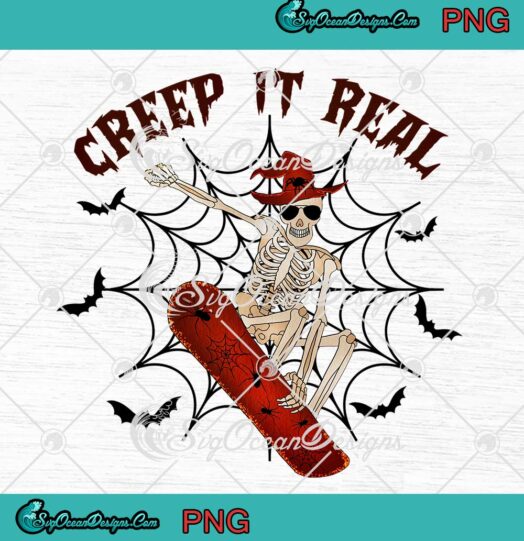 Creep It Real Skeleton Snowboarder PNG, Funny Halloween Outfit PNG JPG Clipart, Digital Download