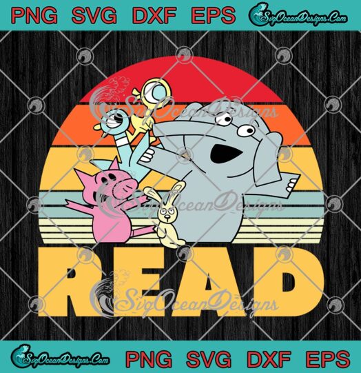 Funny Teacher Library Read Book SVG, Club Piggie Elephant Pigeons Vintage SVG PNG EPS DXF PDF, Cricut File