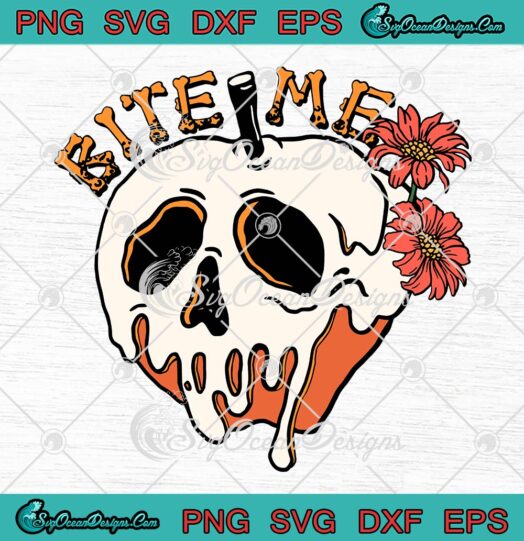 Halloween Bite Me Skull Poison Apple SVG, Floral Gift For Halloween Day SVG PNG EPS DXF PDF, Cricut File