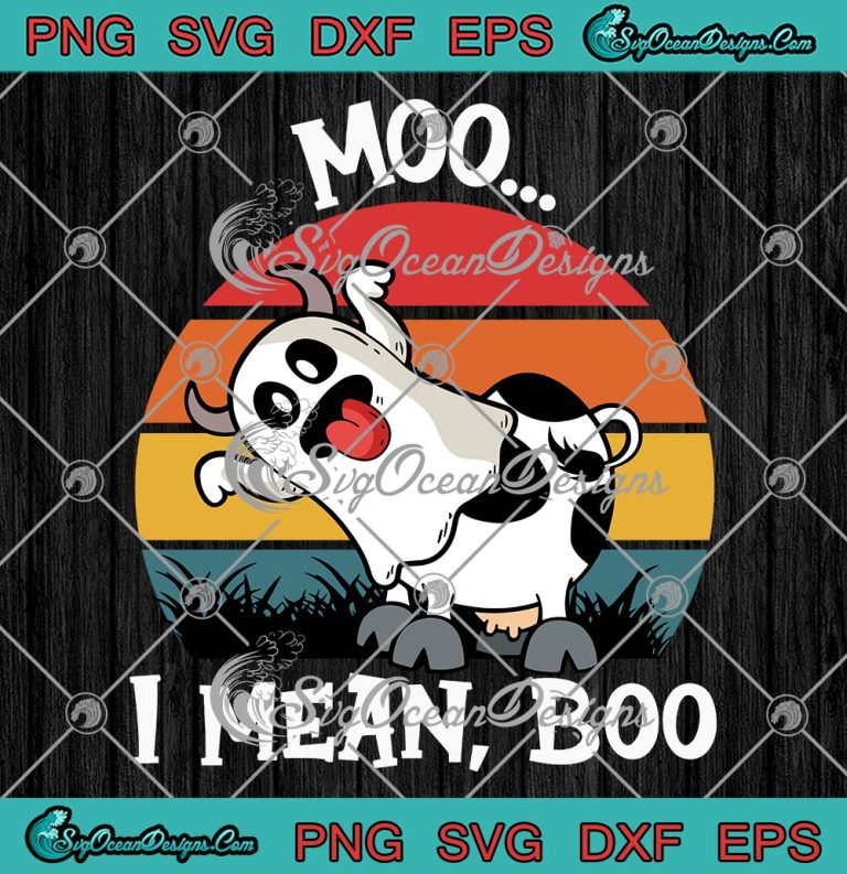 Moo I Mean Boo Halloween Vintage SVG, Ghost Cow Boo Retro SVG PNG EPS