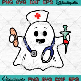 Nurse Ghost Scrub Halloween SVG PNG, Costume For Nurses Women RN SVG PNG EPS DXF PDF, Cricut File