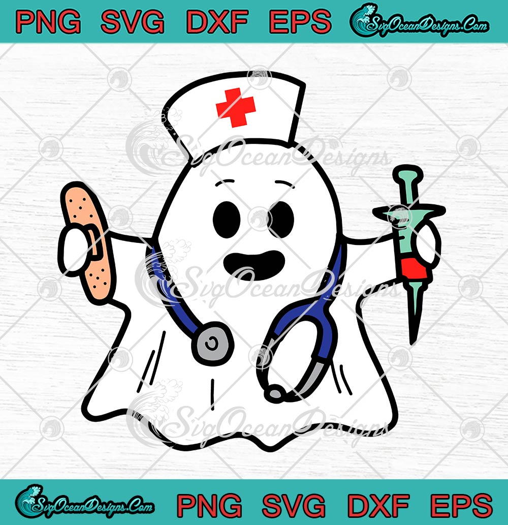 Nurse Ghost Scrub Halloween SVG PNG, Costume For Nurses Women RN SVG PNG EPS DXF PDF, Cricut File