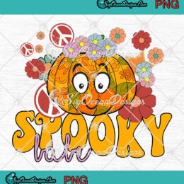 Spooky Babe Pumpkin Flowers Retro PNG, Vintage Hippie Halloween PNG JPG Clipart, Digital Download