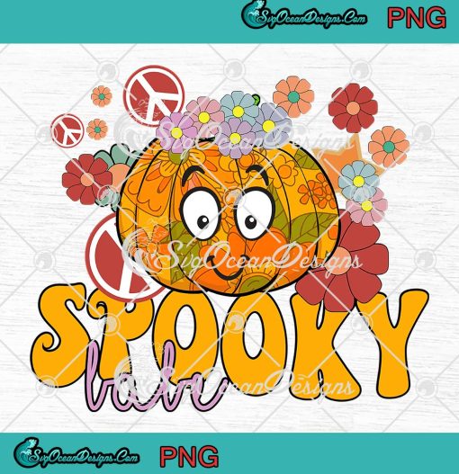 Spooky Babe Pumpkin Flowers Retro PNG, Vintage Hippie Halloween PNG JPG Clipart, Digital Download