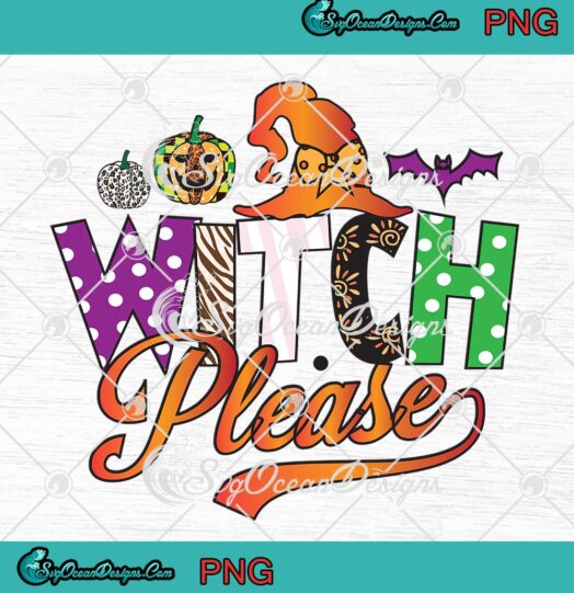 Witch Please Colorful Halloween PNG, Retro Spooky Halloween Party PNG JPG Clipart, Digital Download