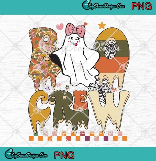 Boo Crew Retro Cute Ghost Flowers PNG, Hippie Halloween 2022 PNG JPG Clipart, Digital Download