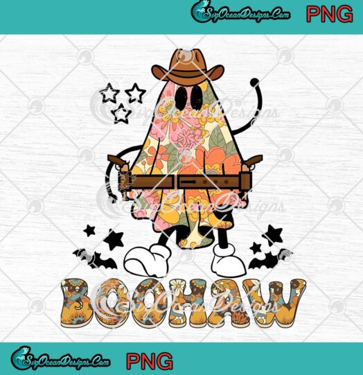 Boo Haw Cowboy Ghost Flowers PNG, Pattern Halloween Trending Gift PNG JPG Clipart, Digital Download