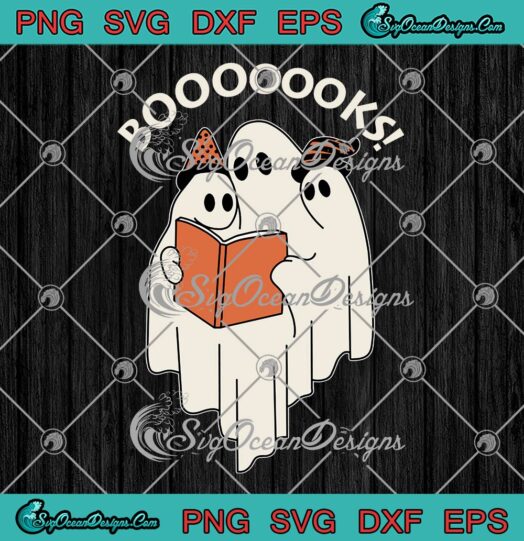 Booooks Cute Ghost Reading Library SVG, Books Spooky Halloween SVG PNG EPS DXF PDF, Cricut File