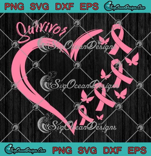 Breast Cancer Survivor Heart Butterfly SVG, Pink Ribbon Breast Cancer Awareness SVG PNG EPS DXF PDF, Cricut File