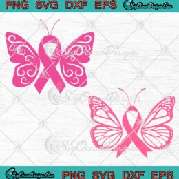 Butterfly Pink Ribbon Breast Cancer Awareness SVG, Cancer Survivor SVG PNG EPS DXF PDF, Cricut File