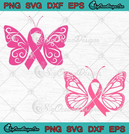 Butterfly Pink Ribbon Breast Cancer Awareness SVG, Cancer Survivor SVG PNG EPS DXF PDF, Cricut File