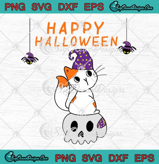 Cute Happy Halloween Kitten Cat SVG, Skull Spooky Season SVG PNG EPS DXF PDF, Cricut File