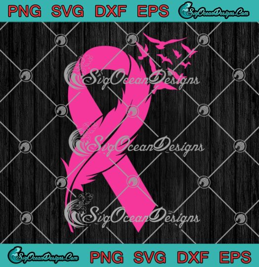 Feather Pink Ribbon Breast Cancer SVG, Breast Cancer Awareness Month SVG PNG EPS DXF PDF, Cricut File