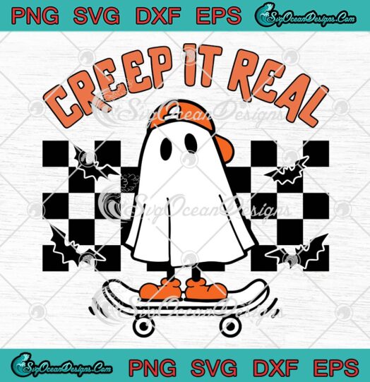 Halloween Creep It Real Retro SVG, Ghost Skateboarding SVG, Ghost Boo Trick Or Treat SVG PNG EPS DXF PDF, Cricut File