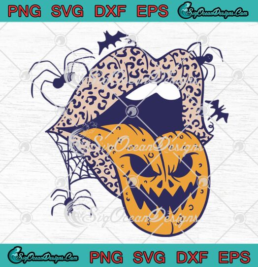 Halloween Leopard Lips Pumpkin Tongue SVG, The Rolling Stones Spooky SVG PNG EPS DXF PDF, Cricut File