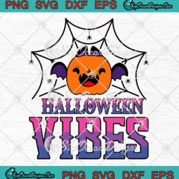 Halloween Vibes Cute Pumpkin Bat SVG, Vibes Season Halloween SVG PNG EPS DXF PDF, Cricut File