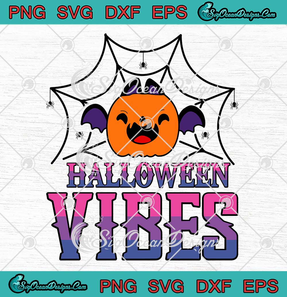 Halloween Vibes Cute Pumpkin Bat SVG, Vibes Season Halloween SVG PNG EPS DXF PDF, Cricut File