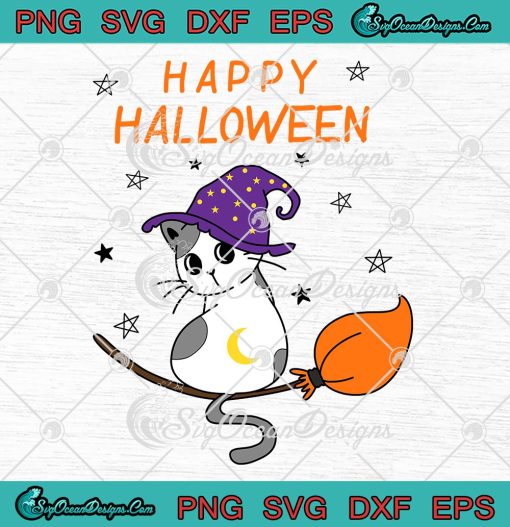 Happy Halloween Cute Witch Kitten SVG, Halloween Kitty 2022 SVG PNG EPS DXF PDF, Cricut File