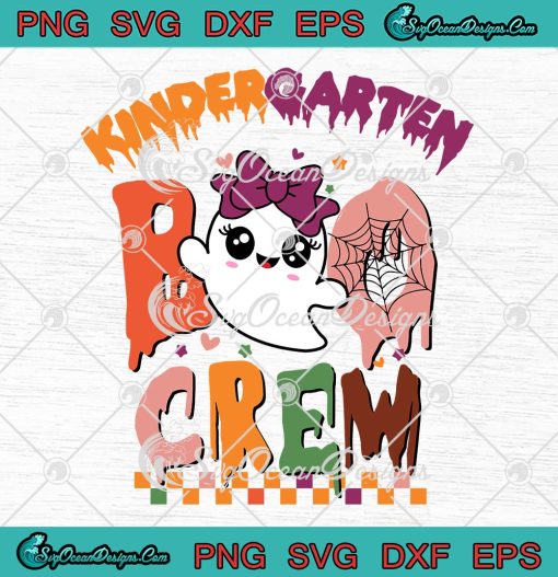 Kindergarten Boo Crew Cute Boo SVG, Retro Groovy Teacher Halloween SVG PNG EPS DXF PDF, Cricut File
