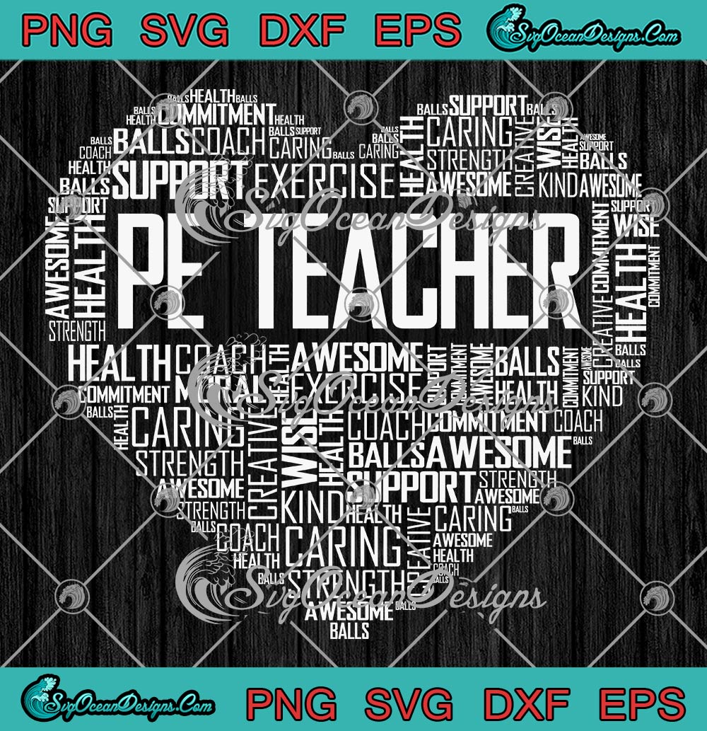 PE Teacher Heart Symbol SVG PNG, PE Physical Education Teacher Gift SVG PNG EPS DXF PDF, Cricut File