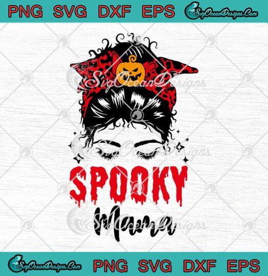 Spooky Mama Messy Bun Halloween SVG, Red Leopard Headband SVG PNG EPS DXF PDF, Cricut File