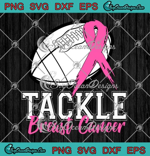 Tackle Football Pink Ribbon SVG PNG, Breast Cancer Awareness Boys Kids SVG PNG EPS DXF PDF, Cricut File