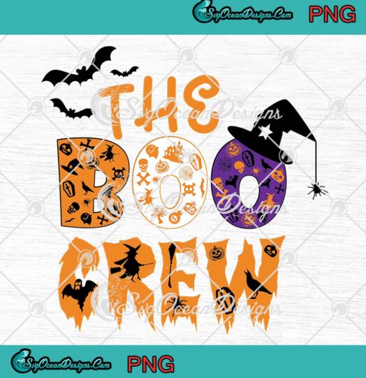 The Boo Crew Retro Boo Witch Hat PNG, Bats Horror Happy Halloween PNG JPG Clipart