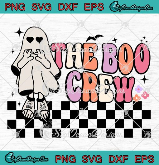 The Boo Crew Retro Ghost Halloween SVG, Funny Groovy Halloween SVG PNG EPS DXF PDF, Cricut File