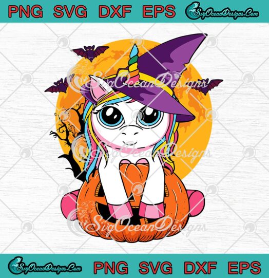 Unicorn Witch Hugs Pumpkin Halloween Moon SVG, Witchy Unicorn Halloween SVG PNG EPS DXF PDF, Cricut File