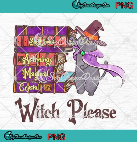 Witch Please Retro Cat With Books PNG, Funny Witch Cat Halloween PNG JPG Clipart, Digital Download